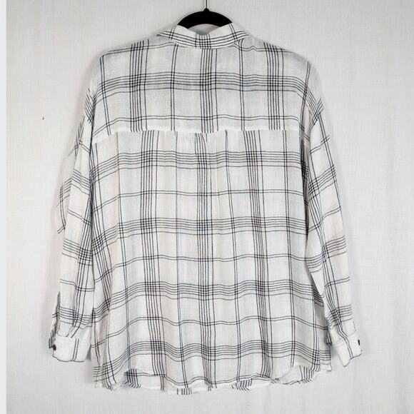 J.Jill Flannel White and Black Long Sleeve Size Large - Picture 3 of 9